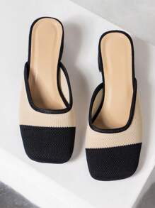 Giày Mules đế vuông dành cho nữ, Giày cao gót đế vuông màu khối, Màu mơ/Màu lạc đà - Màu be - Xem 1