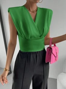 SHEIN Essnce Casual Women's Pleated Waist T-Shirt - Green - View 5