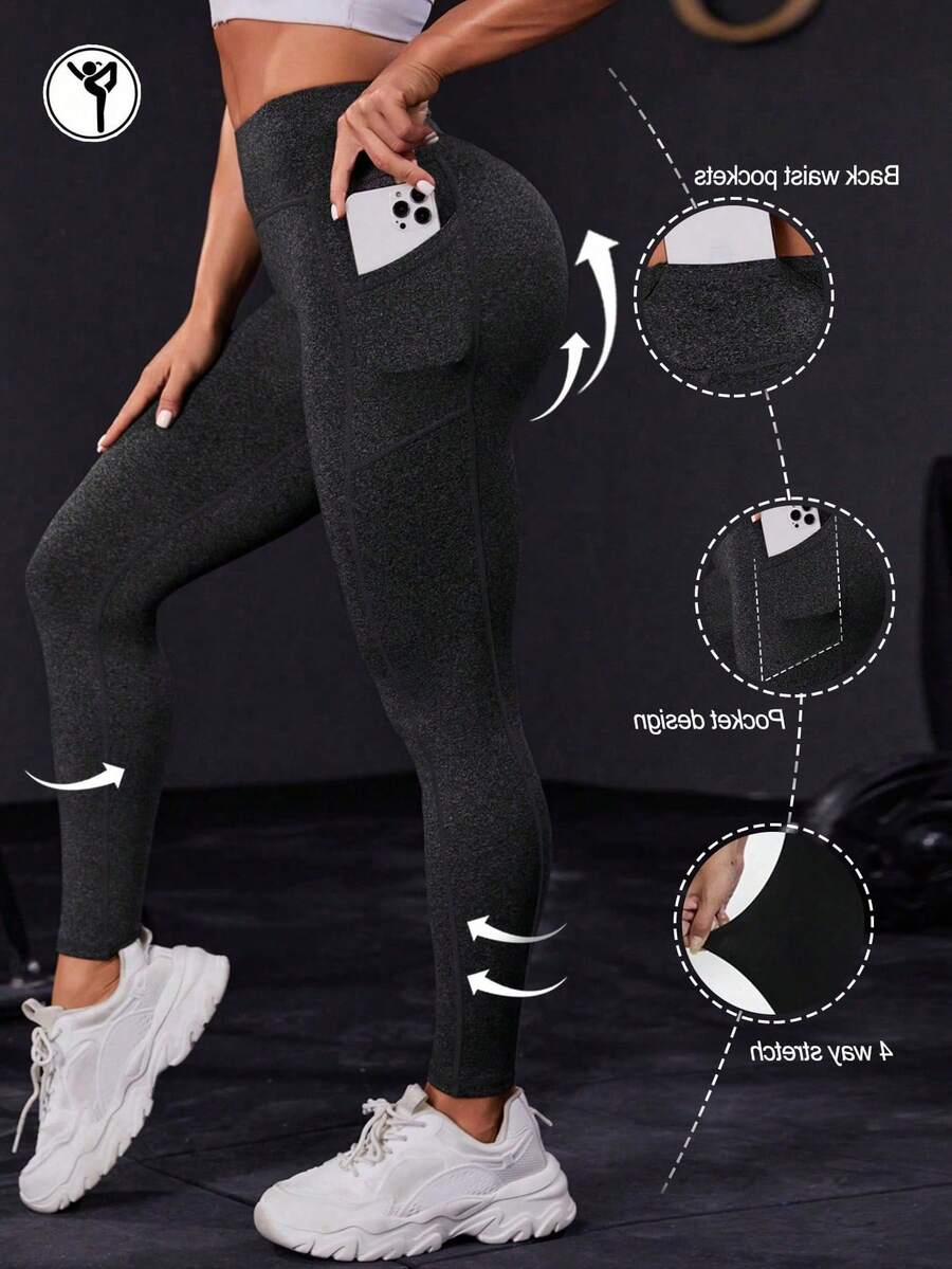 Easithlete Eo cao Quần Xà cạp thể thao Với Túi bên - Xám - Xem 1