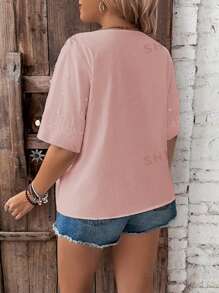EMERY ROSE Plus-Size Women's Short Sleeve Button Decorated Shirt - Dusty Pink - View 2