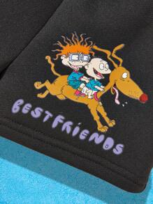 Nick 90s | SHEIN Baby Boy Cartoon Figure Graphic Tee & Shorts - Black and White - View 3