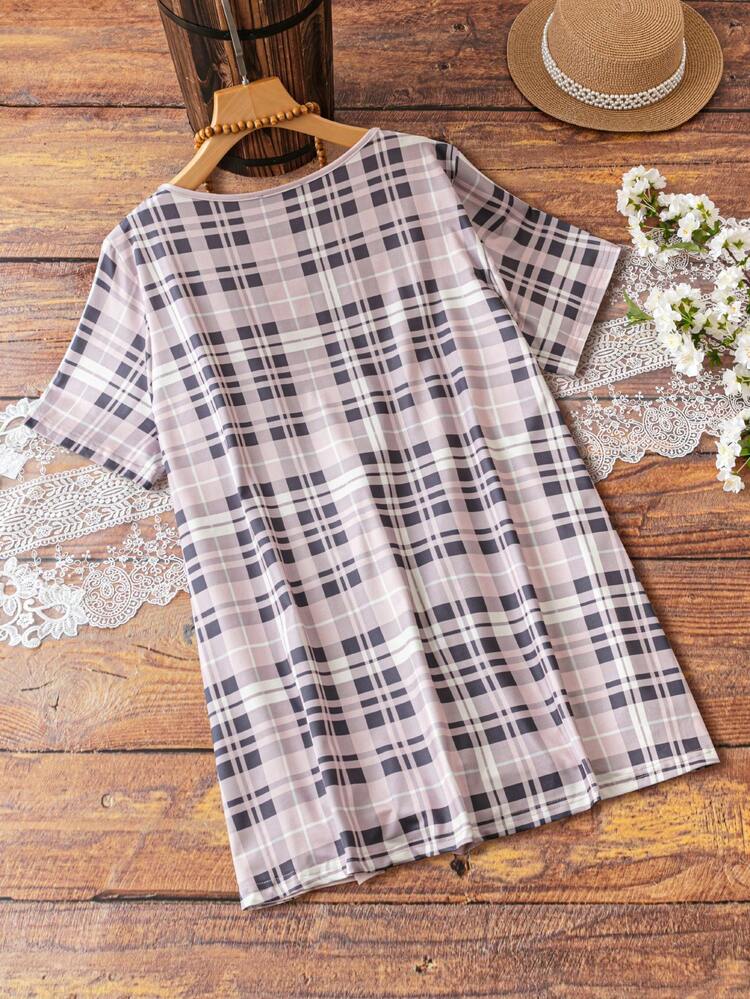 Plus Size Women's Plaid Short Sleeve T-Shirt