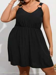 SHEIN CURVE+ Kích thước lớn Không tay Váy Dây Với Dạng hình tròn Nhẫn Đồ trang trí - màu đen - Xem 3