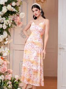 Modelyn Women'S Floral Printed Ruffle Hem Top And Spaghetti Strap Dress Set 2 Piece Set - Yellow - View 4