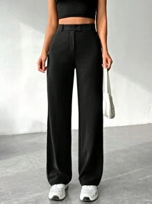 SHEIN EZwear Women's Solid Color Zipper Built-In Straight Pants