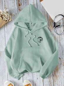 INAWLY Sudadera con capucha de manga larga con estampado de luna y escote caído para mujer, tops de manga larga