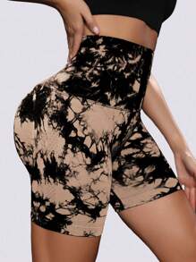 SHEIN Sports Tie-Dye Drawstring Sports ShortsWomen Sweat Short, Gym Short, Biker Short - Multicolor - View 4