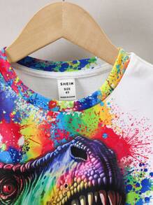 SHEIN Young Boy Dinosaur Printed Round Neck Short Sleeve T-Shirt - Multicolor - View 5