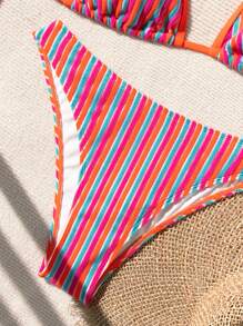 Swim Mod Women's Color-Block Striped Bikini Set Summer Beach - Multicolor - View 5