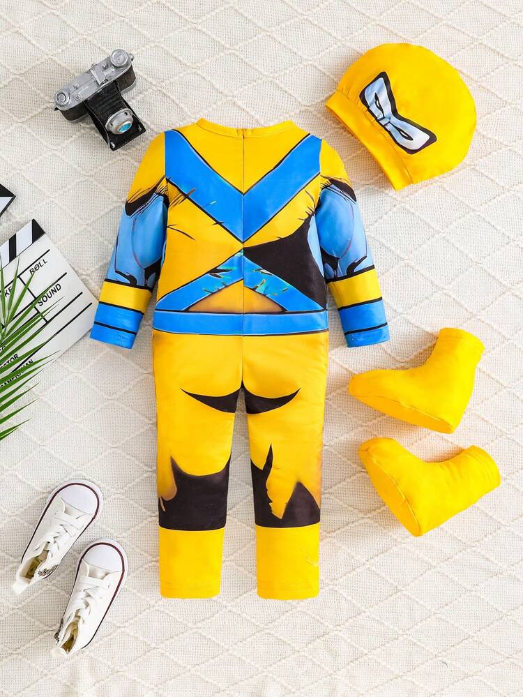 Superhero Style Costume Set For Boys With Hat, Jumpsuit And Socks