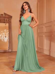 Faeriesty 纯色低胸无袖吊带连衣裙 - 薄荷綠 - 查看 4