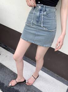 DAZY Women's Denim Washed A-Line Skirt, Suitable For Summer - Blue - View 7