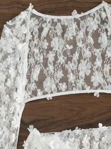 Swim SXY Ensemble bikini 4 pièces en dentelle unie de couleur pour femme plage été, micro triangle