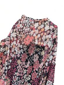SHEIN Clasi 加大花卉印花方领网眼紧身衣，适合冬季 - 彩色 - 查看 6