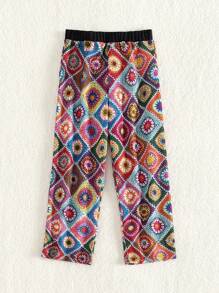 Conjunto de ropa a juego de mamá y yo para niñas jóvenes que incluye pantalones de punto impresos (3 piezas se venden por separado) - Multicolor - Ver 5