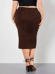 SHEIN BASICS Hơn Cao eo Váy bút chì - Màu nâu Sô-cô-la - Xem 2