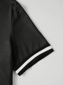 Manfinity Homme Camiseta De Manga Corta Con Dobladillo Dividido De Hombre, Con Rayas Y Detalles De Contraste - Negro - Ver 4