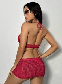 SHEIN Unity Women's Fashionable Knit Sweater Two-Piece Set - Burgundy - View 2