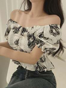 Blusa corta con cuello y mangas con volantes, diseño lindo y femenino para mujer, verano 2025