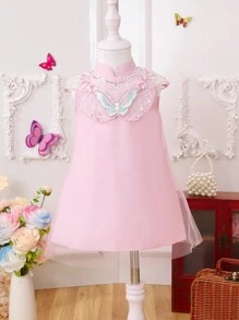嬰兒女孩風公主旗袍裙，兒童漢服旗袍裙 - 粉色 - 查看 1
