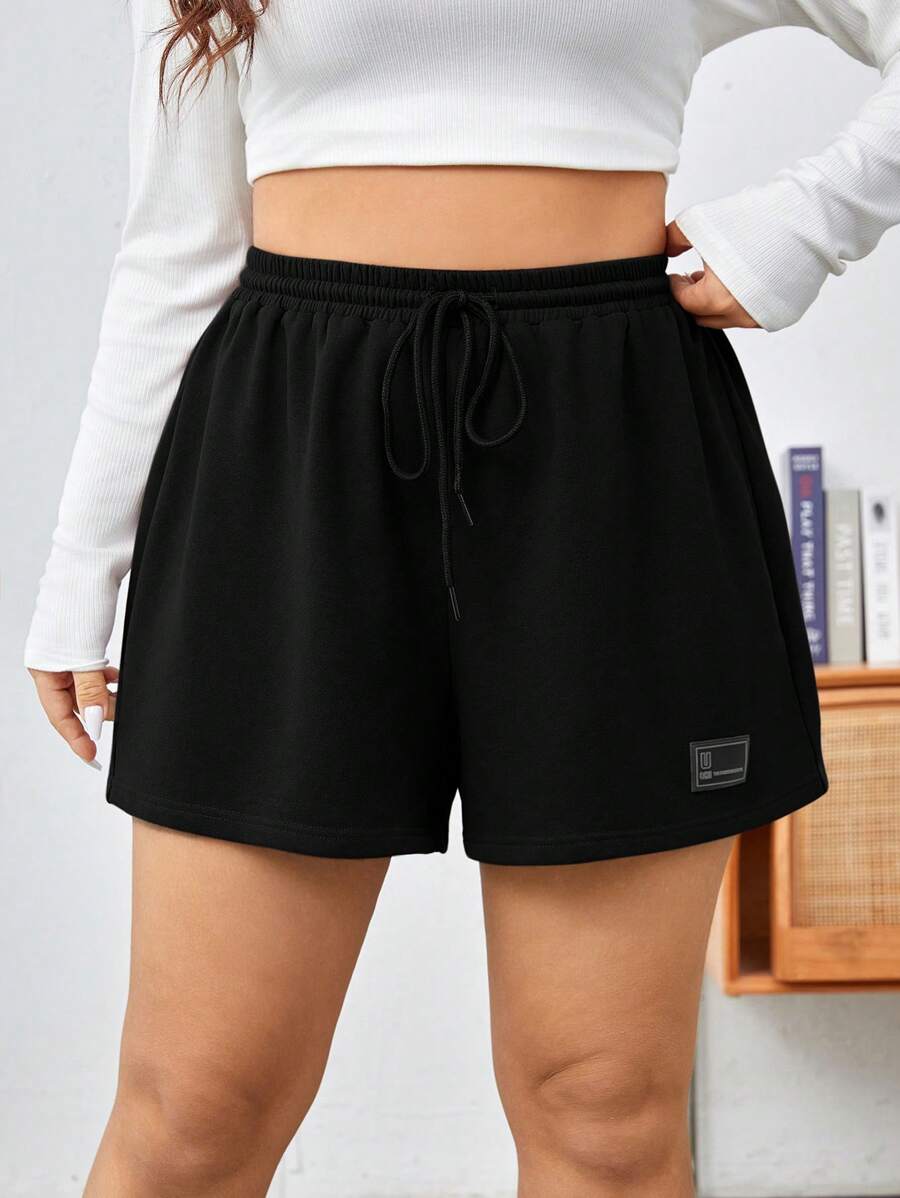 SHEIN EZwear 大码黑色针织运动风格短款运动裤