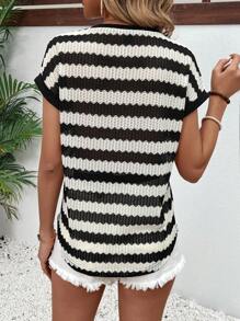 Breezaya Striped Texture Batwing Sleeve Casual T-Shirt - Multicolor - View 2
