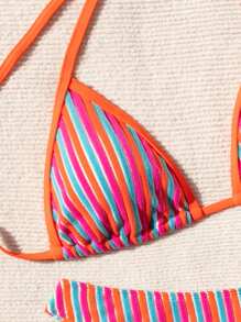Swim Mod Women's Color-Block Striped Bikini Set Summer Beach - Multicolor - View 4