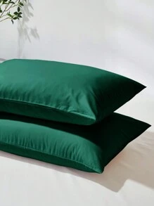 2pcs Dark Green,Solid Color Japanese Simple Solid Color,Boys And Girls,School Student,Dormitory Dress-Up, Super Soft, Breathable, Four Seasons, Not Easy To Pilling, Pillowcase, Excluding Pillow Core, Bedding, Household Items, TwinFullQueenKing. - Dark Green - View 4