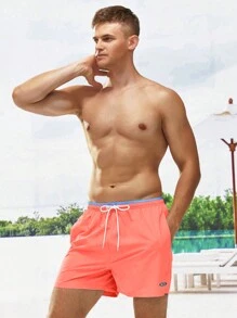 Manfinity Swimmode Men's Skateboard Printed Drawstring Beach Shorts, Summer Swimwear,Hawaiian, Orange Swim Trunks, Men's Beachwear, Swimming Shorts, Vacation Swimwear