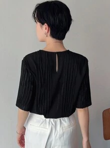 FRIFUL T-shirt à manches courtes texturé de couleur unie pour femmes, Décontracté chic pour femmes