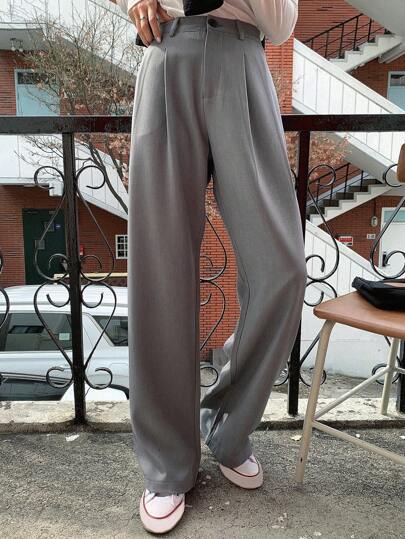 DAZY 女式纯色褶皱直筒休闲商务裤，女式正装裤秋季