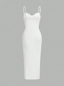 Slaydiva 音乐节、约会、度假、海滩性感/休闲白色吊带高开衩女装 - 白色 - 查看 2