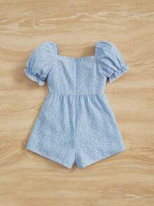 SHEIN 嬰兒女生整體植物印花泡泡袖打結前開襠爬蟲衣