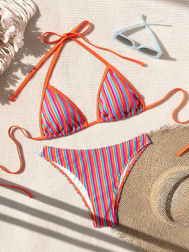 Women's Color-Block Striped Bikini Set Summer Beach