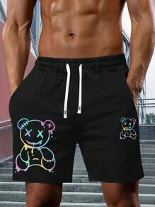 Men's Summer New Personalized Gradient Teddy Bear Pattern Printed Shorts