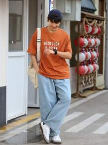 DAZY Men's Summer T-Shirt With Letter Print - Mustard Yellow - View 5