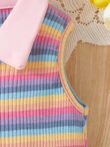 SHEIN 春夏款嬰兒女童時尚多彩條紋無袖Polo衫 - 彩色 - 查看 4