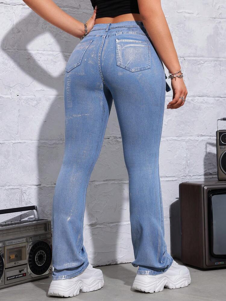 Street Style Low Waist Sexy Flared Jeans For Women, Blue
