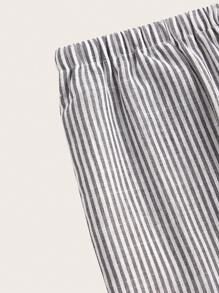 SHEIN EZwear 女性腰帶條紋寬腿褲 - 灰色 - 查看 4