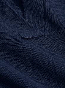 DAZY Solid Color Short Sleeve Polo Neck Loose Knit Top For Women Summer - Navy Blue - View 6