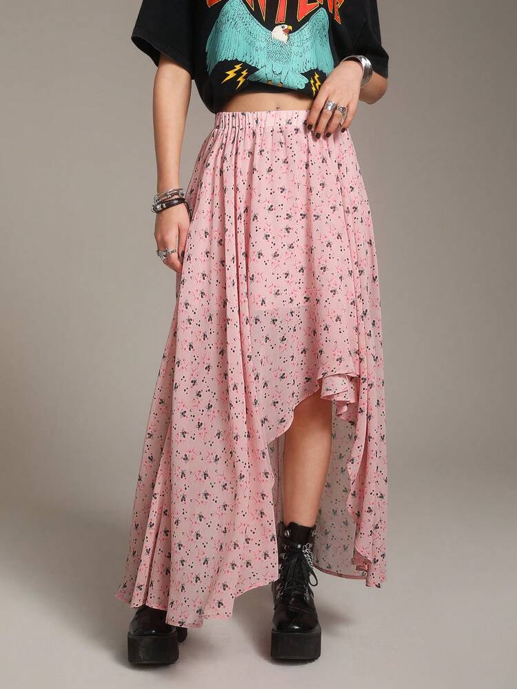 Women's Asymmetrical Hem Ditsy Floral Skirt