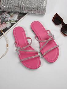 Sandalias De Mujer Con Varias Correas Y Distintas Decoraciones De Lazos De Diamantes De Imitación En Colores Brillantes, Estilo Francés, Zapatos Blancos Elegantes Para El Verano Y El Otoño - Rosa Fucsia - Ver 4