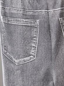 SHEIN Quần ống loe co giãn dệt kim denim cho bé gái - Xám - Xem 6