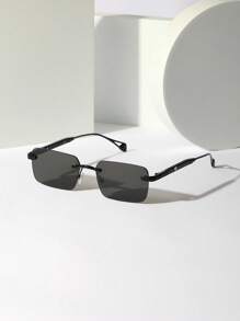 1 件男士无框旅行太阳镜，金属质感臂和心形图案配件，适合时尚眼镜（配有眼镜盒和眼镜带）复古太阳镜太阳镜沙滩配件太阳镜太阳镜遮阳镜适合夏季海滩度假、户外、旅行 - 黑色 - 查看 2