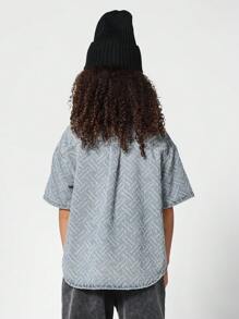 SUMWON Kids Unisex Textured Denim Shirt Stylish Blouse For Spring And Summer - Baby Blue - View 2