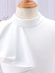 SHEIN 年輕女孩立領蕾絲修邊上衣和提花裙兩件套裝 - 彩色 - 查看 5