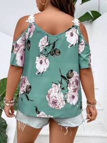 SHEIN LUNE Áo sơ mi Plus Size Hoa Boho - màu xanh lá - Xem 2