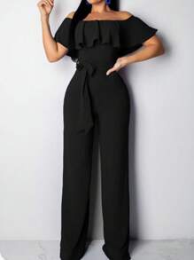 Chiquease Quý cô Mùa hè Thanh lịch  Màu thuần Off Shoulder Áo liền quần - màu đen - Xem 1