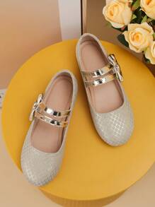 1pair Girls' Fashionable Metallic Flat Shoes For Teenagers & Dance, All-Match Style
