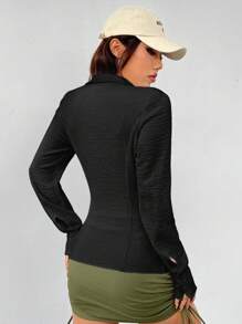 SHEIN EZwear Camisa Casual Negra De Manga Larga Para Mujer Para La Primavera - Negro - Ver 2